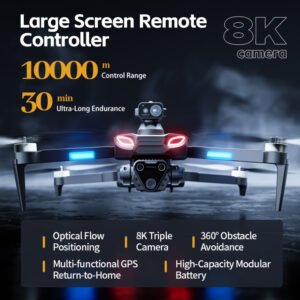 Professional M7 Drone with 4.5'' Large Screen, 8K HD Camera, Brushless Motors, Obstacle Avoidance & Beginner-Friendly RC Aircraft